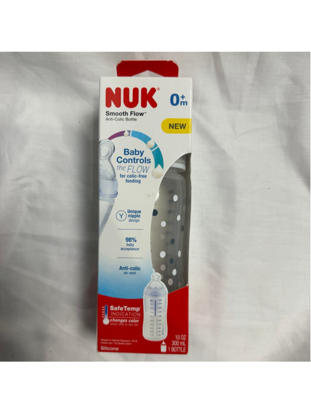 NUK Smooth Flow Anti-Colic Baby Bottle 10 oz SafeTemp Indicator 0m+ NIB